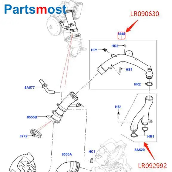 OE 3.0L V6 5.0 V8 PETROL SC WATER OUTLET TUBE THERMOSTAT HOSE FOR DISCOVERY 4 RANGE ROVER SPORT VELAR LR050935 LR090630 LR092992