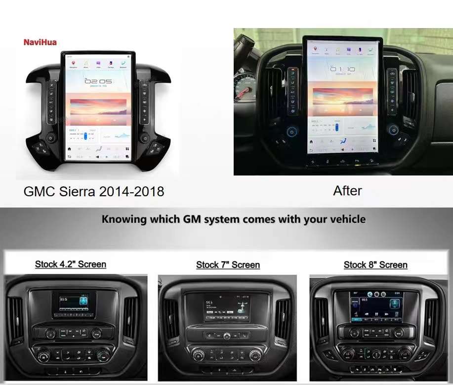 Chevrolet Silverado and GMC Sierra (2014-2018, Silver Edition) with the 14.4-Inch Android Car DVD Player upgrade