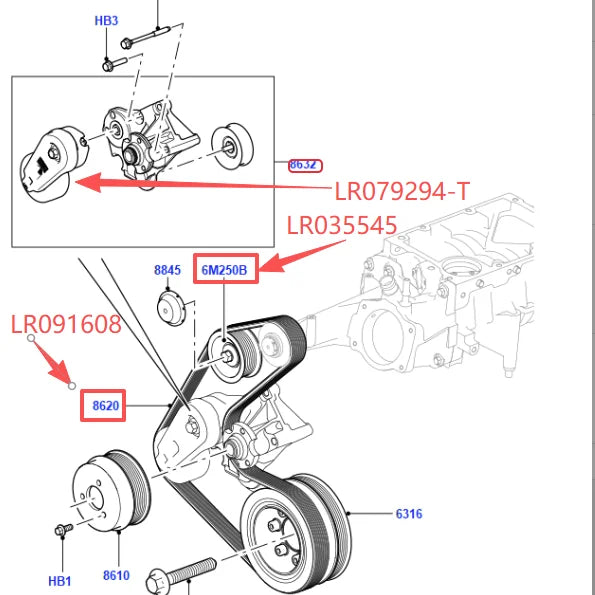ALTERNATOR DRIVE BELT / IDLER PULLEY / TENSIONER FOR RANGE ROVER SPORT VELAR NEW DISCOVERY 4 DEFENDER LR091608 LR035545 LR079294