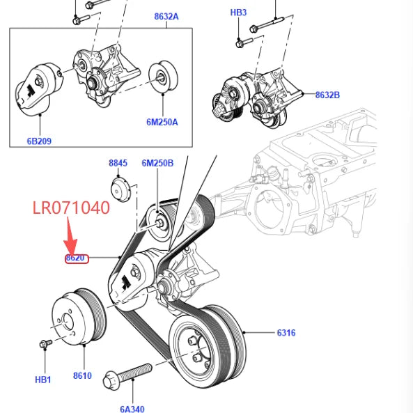 3.0 5.0 PETROL SECONDARY DRIVE BELT FOR RANGE ROVER 2013 RR SPORT 2014 ALL NEW DISCOVERY 4 DEFENDER 20- JAGUAR JDE37859 LR071040