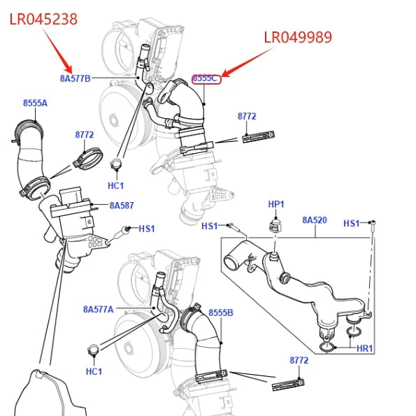 5.0L V8 Petrol Throttle Body Outlet Hose LR045238 / Thermostat Water Pipe LR049989 for Discovery 4 Range Rover RR Sport 2010-13