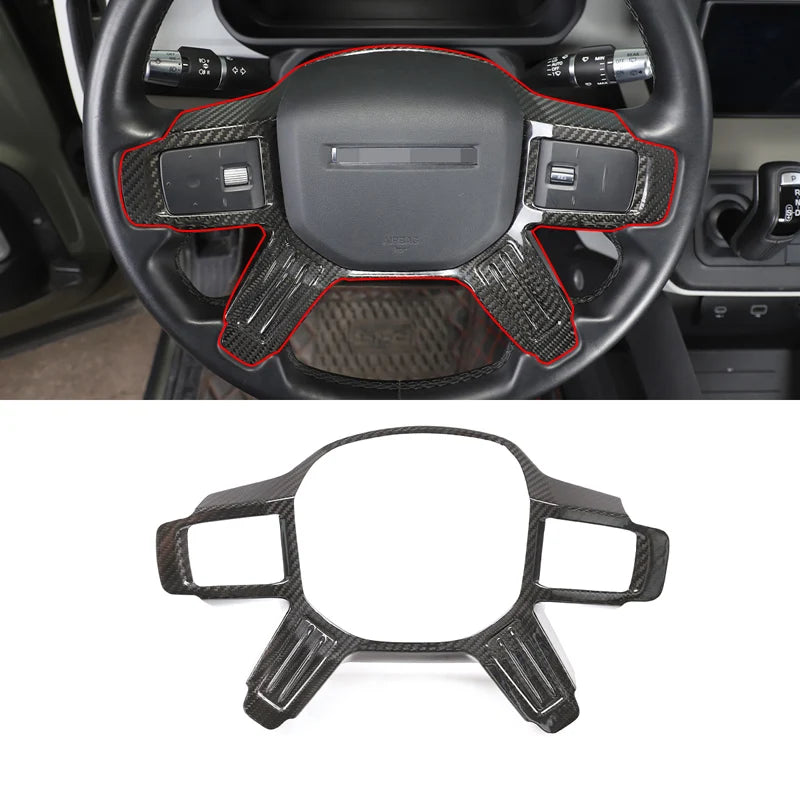 Real Carbon Fiber Car Steering Wheel Decorative Panel Cover For Land Rover Defender 90 110 2020-2024