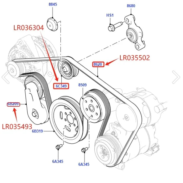 3.0 Diesel Alternator Drive Belt Tensioner Pulley For Land Rover Range Rover 13- RR Sport Discovery 4 LR035502 LR035493 LR036304