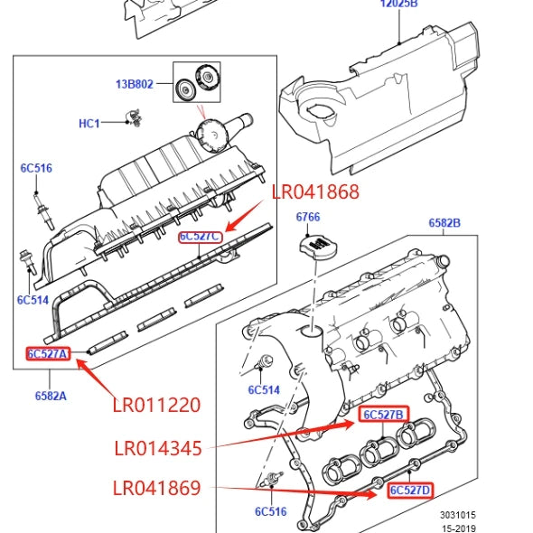 3.0L VALVE COVER GASKET LR089050 LR041869 SPARK PLUG SEAL LR011220 LR014345 FOR RANGE ROVER RR SPORT 14- LR4 NEW DISCOVERY VELAR