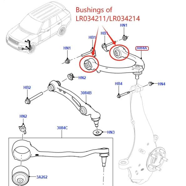 2x Front Suspension Bushings of Control arm LR034211 LR034214 For Land Rover Range Rover 2013- RR Sport 2014- New Discovery 2017