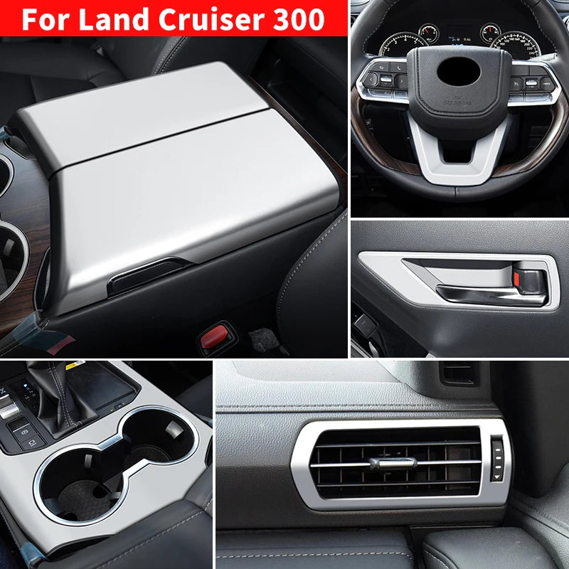 Full Interior Kit Silver Matte Garnish Interior For Toyota Land Cruiser 300 2021 2022 2023  LC300