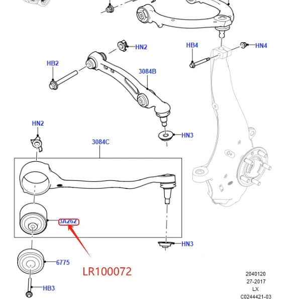FRONT LOWER CONTROL ARM BUSHING FOR LAND ROVER RANGE ROVER 2013- RR SPORT 2014- NEW DISCOVERY V 2017- LR084108 LR100072 LR148836