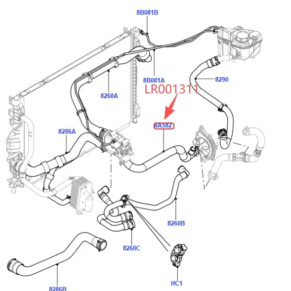 2.2L TURBO DIESEL WATER BY-PASS HOSE FOR LAND ROVER FREELANDER 2 RANGE ROVER EVOQUE DISCOVERY SPORT JAGUAR XF AJ811151 LR001311