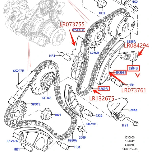 2.0 Diesel AJ200D Timing Chain Guide arm kit for RR Sport Velar Evoque LR073755 756 761 120540 124262 084294 138833 132675 32676