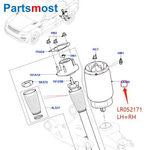 Rear Air Suspension Spring Bag for Land Rover Range Rover L405 13- RR Sport L494 14- Shock Absorber Bag LH LR052171 RH LR044853