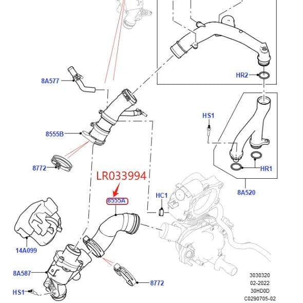 3.0L V6 5.0L V8 PETROL WATER OUTLET TUBE THERMOSTAT TO WATER PUMP HOSE FOR DISCOVERY 4 RANGE ROVER SPORT VELAR LR010794 LR033994