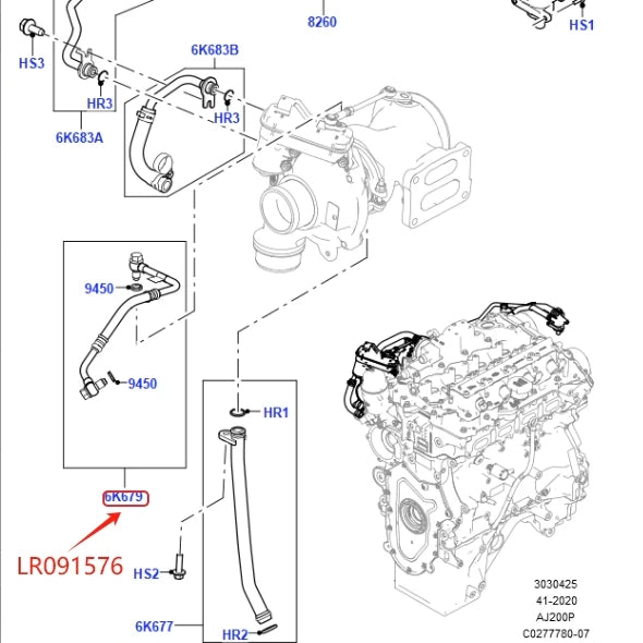 2.0T Petrol AJ200P Turbocharger Inlet Oil Pipe for Land Range Rover 13- RR Sport 14- Discovery 5 Velar Jaguar JDE38786 LR091576