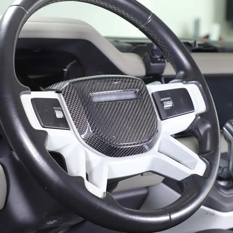 Real Carbon Fiber Car Steering Wheel Decorative Panel Cover For Land Rover Defender 90 110 2020-2024