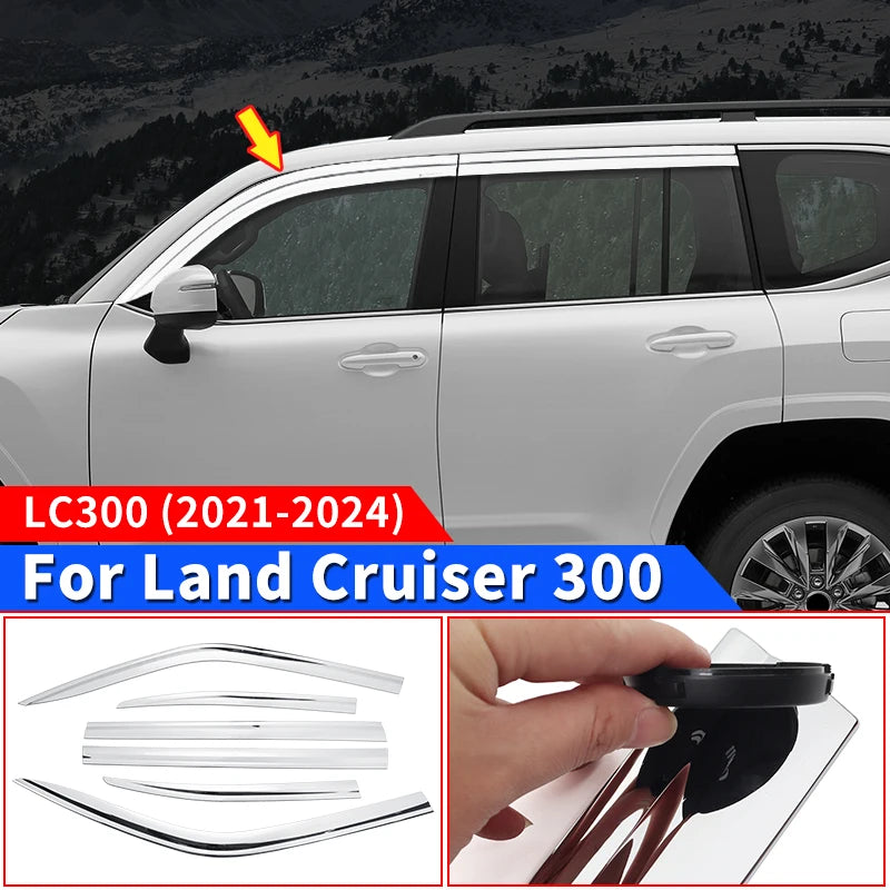 Full Chrome  Car Side Window Deflector For Toyota Land Cruiser 300 Lc300 2021 2022 2023 2024