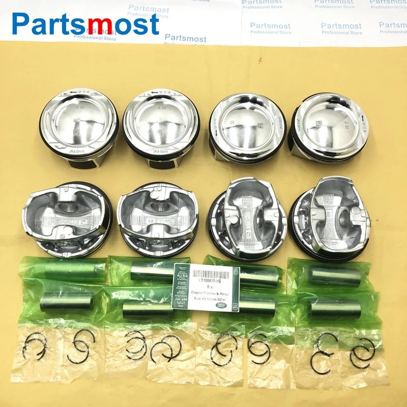 8X NEW MODEL 5.0T PETROL 508PS AJ133 SVR SC PISTONS & RINGS FOR LR100470 LAND ROVER LR4 RANGE ROVER SPORT JAGUAR XJ XF XK F-TYPE