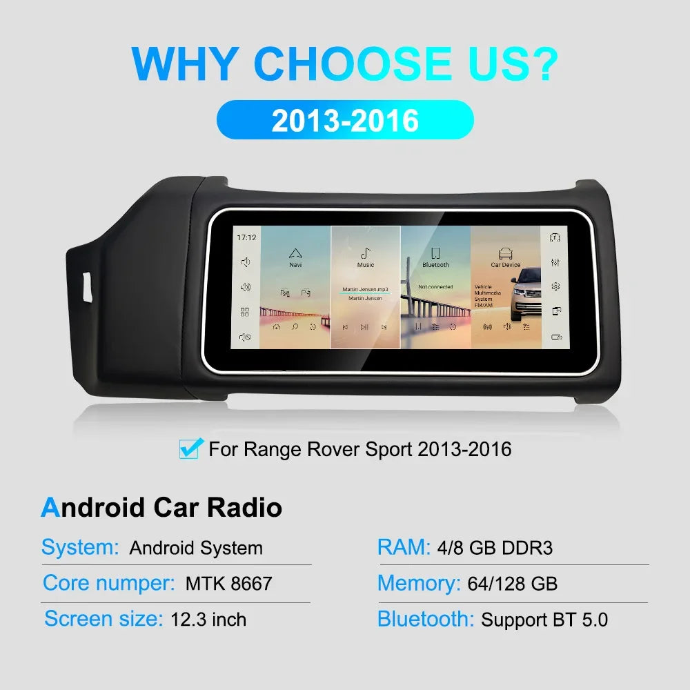 12.3 Inch Apple CarPlay & Android Auto Multimedia Screen For Range Rover Sport L494 (2013–2017)