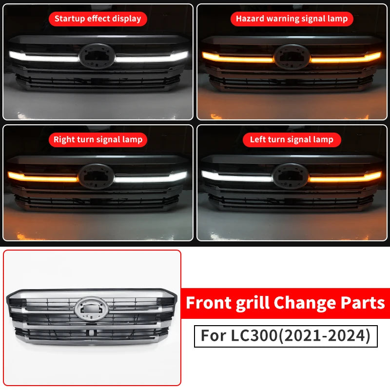 LED Light Bar Grille For Toyota Land Cruiser lc300 2021 2022 2023 2024