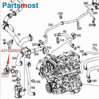 Thumbnail for New OE 2.0L Petrol Engine Coolant Water Pump Pipe Joint for Mercedes-Benz W205 C350E 2017 Water Pump Tube Connector A 2742000256