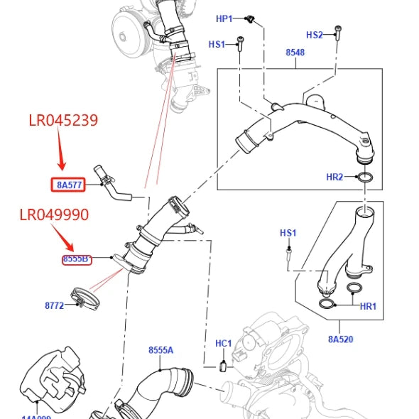 Throttle Body Heater Outlet Hose LR045239 Coolant Thermostat Water Pipe LR049990 For Range Rover 10-12 RR Sport 14- Discovery 4