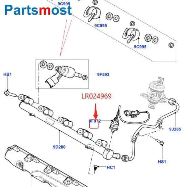 2.0 PETROL FUEL INJECTOR PRESSURE SENSOR FOR FREELANDER 2 EVOQUE RANGE ROVER 13- DISCOVERY SPORT RRS 14 JAGUAR C2Z21970 LR024969