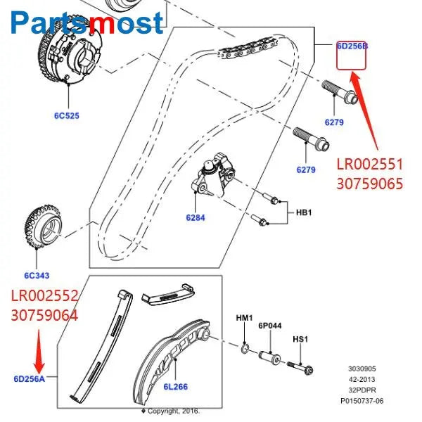 3.2L PETROL GUIDE ARM SUIT / TIMING CHAIN TENSIONER KIT FOR LAND ROVER FREELANDER LR2 LR002551 LR002552 VOLVO 30759065 30759064