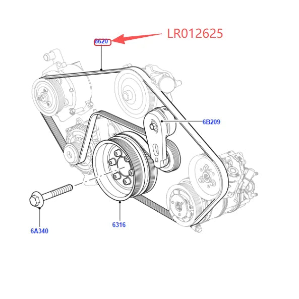 5.0 OHC SGDI SC V8 PETROL ENGINE PRIMARY SERPENTINE V-RIBBED DRIVE BELT FOR LAND ROVER RANGE ROVER SPORT L320 2010-2013 LR012625