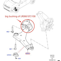 Thumbnail for Front Suspension Big Bushing of Control arm For Land Rover Discovery Sport 2015 Onward Jaguar E-pace 2017 Onward LR086107 086108
