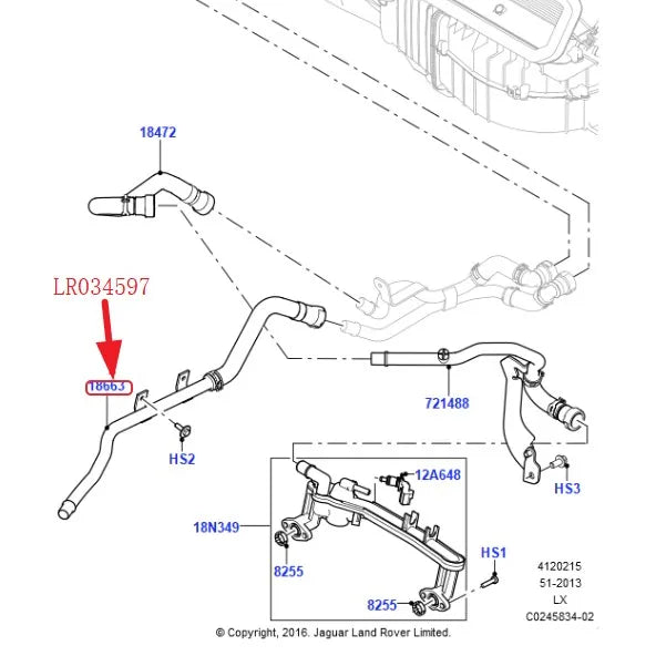 WATER HEATER HOSE FOR 3.0T 5.0L 5.0T LAND ROVER RANGE ROVER 2013- RANGE ROVER SPORT 2014- ALL NEW DISCOVERY V L462 2017 LR034597