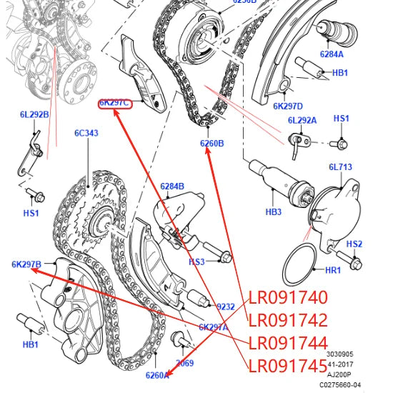PETROL TIMING CHAIN GUIDE TENSIONER KIT FOR 2.0T DISCOVERY SPORT EVOQUE VELAR LR091740 742 743 744 745 746 747 LR073760 LR093825