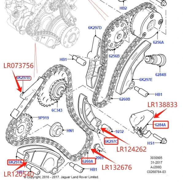 2.0 Diesel AJ200D Timing Chain Guide arm kit for RR Sport Velar Evoque LR073755 756 761 120540 124262 084294 138833 132675 32676