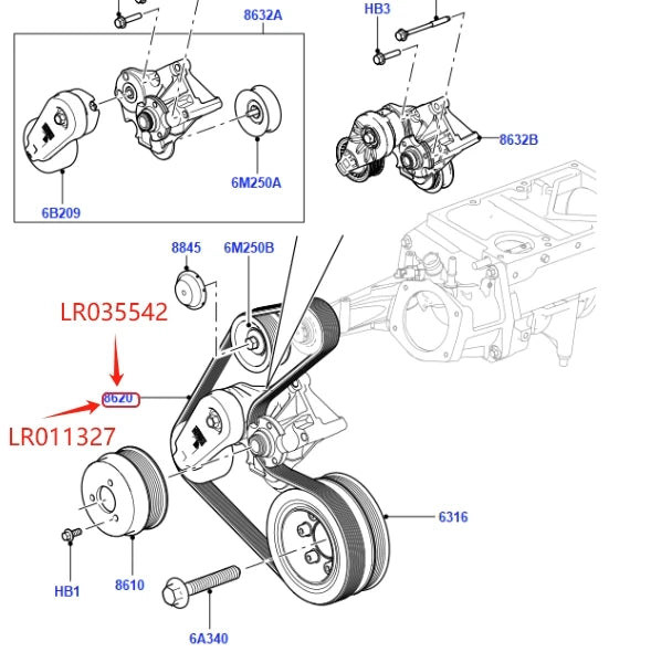 5.0L SC V8 PETROL V-RIBBED PRIMARY OR SECONDARY DRIVE BELT FOR LAND ROVER RANGE ROVER 2013- RR SPORT 2014- LR035542 / LR011327