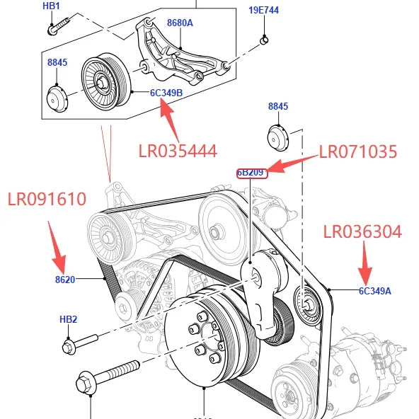 5.0 Drive Belt Idler pulley Tensioner for Discovery 4 Range Rover 2013- RR Sport 2014- Velar LR091610 LR035544 LR036304 LR071035