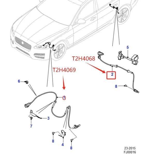 AUTO ABS SENSOR FOR JAGUAR XE 2015- XF 2016- ANTI-LOCK BRAKE WHEEL SPEED SENSOR FRONT T2H32280 T2H4069 / REAR T2H48445 T2H4068