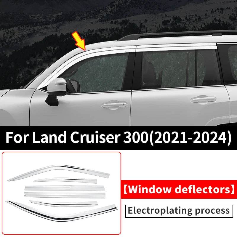 Full Chrome  Car Side Window Deflector For Toyota Land Cruiser 300 Lc300 2021 2022 2023 2024