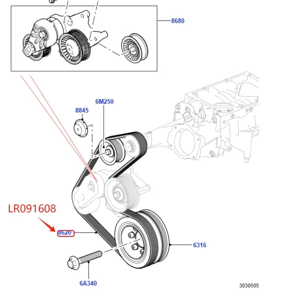 3.0L SC V6 PETROL ENGINE AUTO DRIVE BELT FOR LAND ROVER RANGE ROVER VELAR 2017- JAGUAR GW93-8620-BA 8DPK1438 C2D49052 LR091608