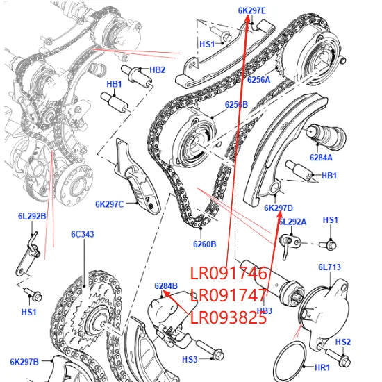 PETROL TIMING CHAIN GUIDE TENSIONER KIT FOR 2.0T DISCOVERY SPORT EVOQUE VELAR LR091740 742 743 744 745 746 747 LR073760 LR093825