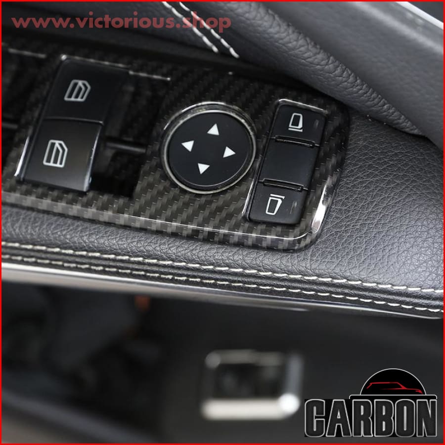 5Pcs Carbon Abs Window Lift Switch Button Frame Trim For Mercedes-Benz A B C E Gle Gla Cla Glk Class
