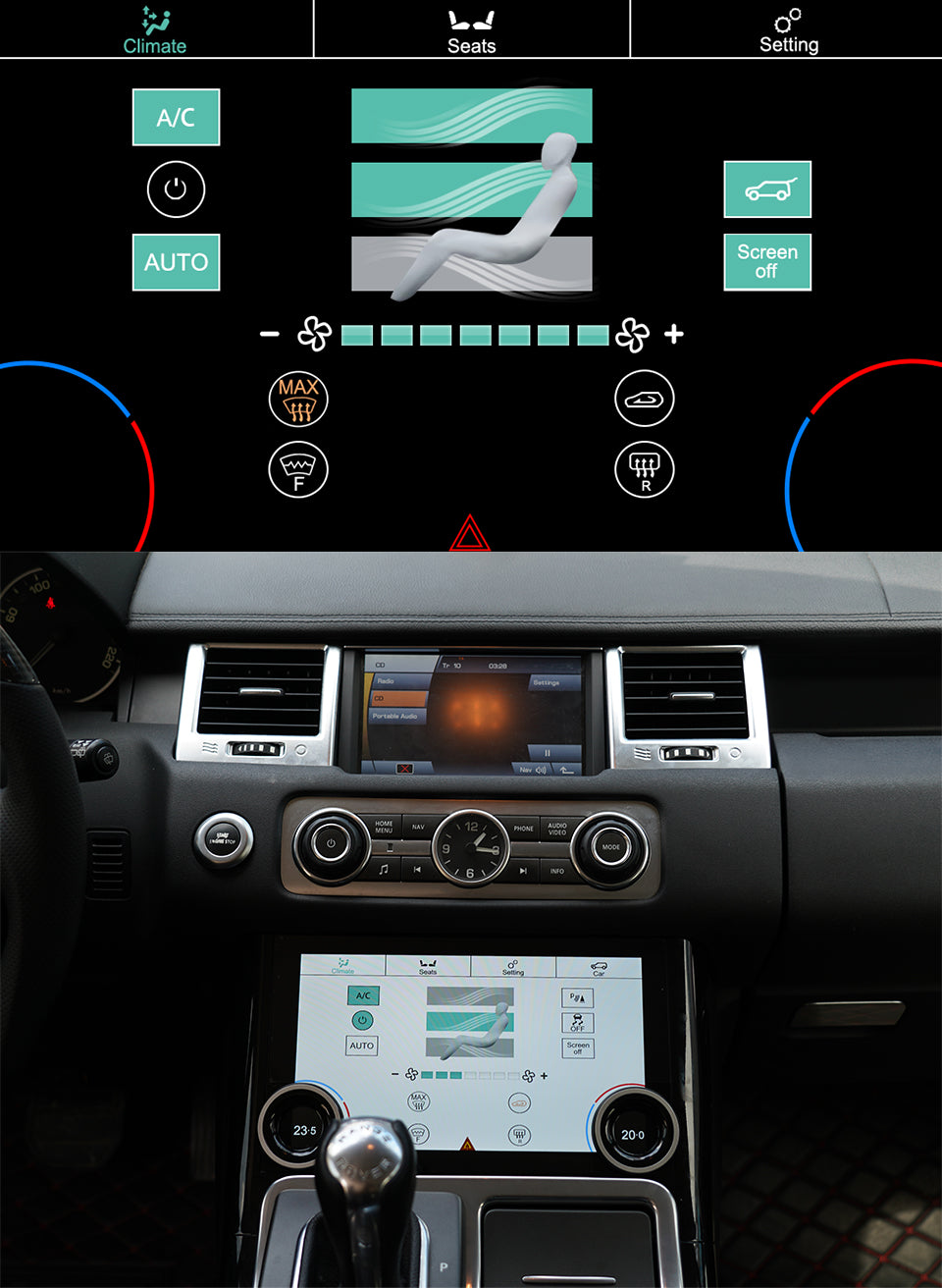 Land Rover Split Screen Climate Control Screen Upgrade panel for Range Rover Sport L320 2010-2 ...