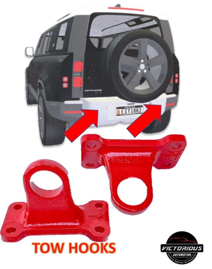 Red Metal Tow Hooks for Land Rover Defender (2020-2021) - Rear Trailer ...