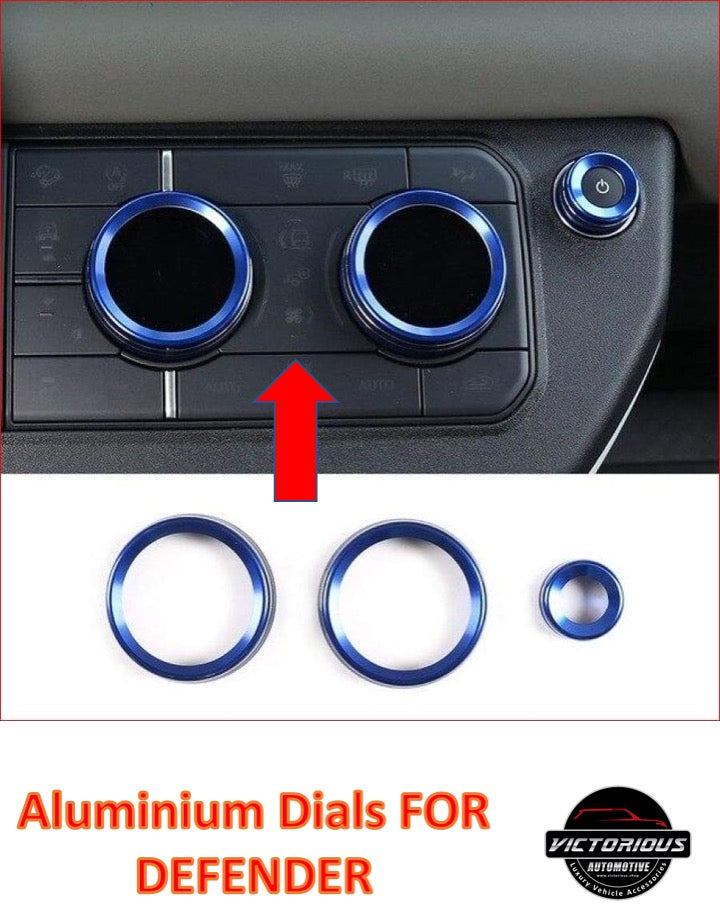 Aluminum Alloy Blue Car Air Conditioning Knobs Audio Circle Trim for Land Rover Defender 110 2020