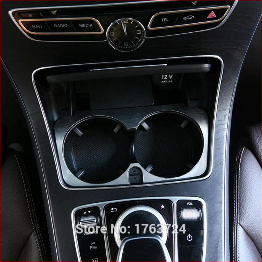 For Mercedes Benz C E Class W205 W213 2015-2017 Aluminum Alloy Cup Holder Cover Frame Trim 1Pc Car