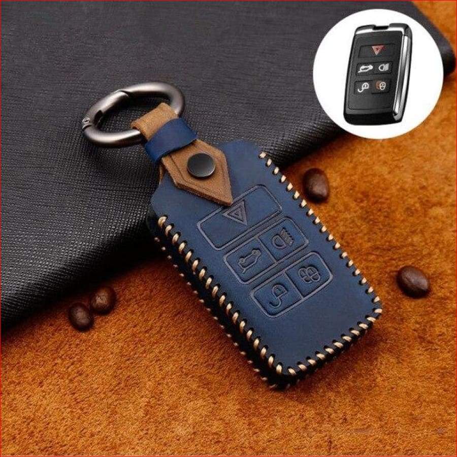 Genuine Leather Key Cover Case Pocket For Land Rover Range Sport Evoque Velar Discovery 5 2018 Blue
