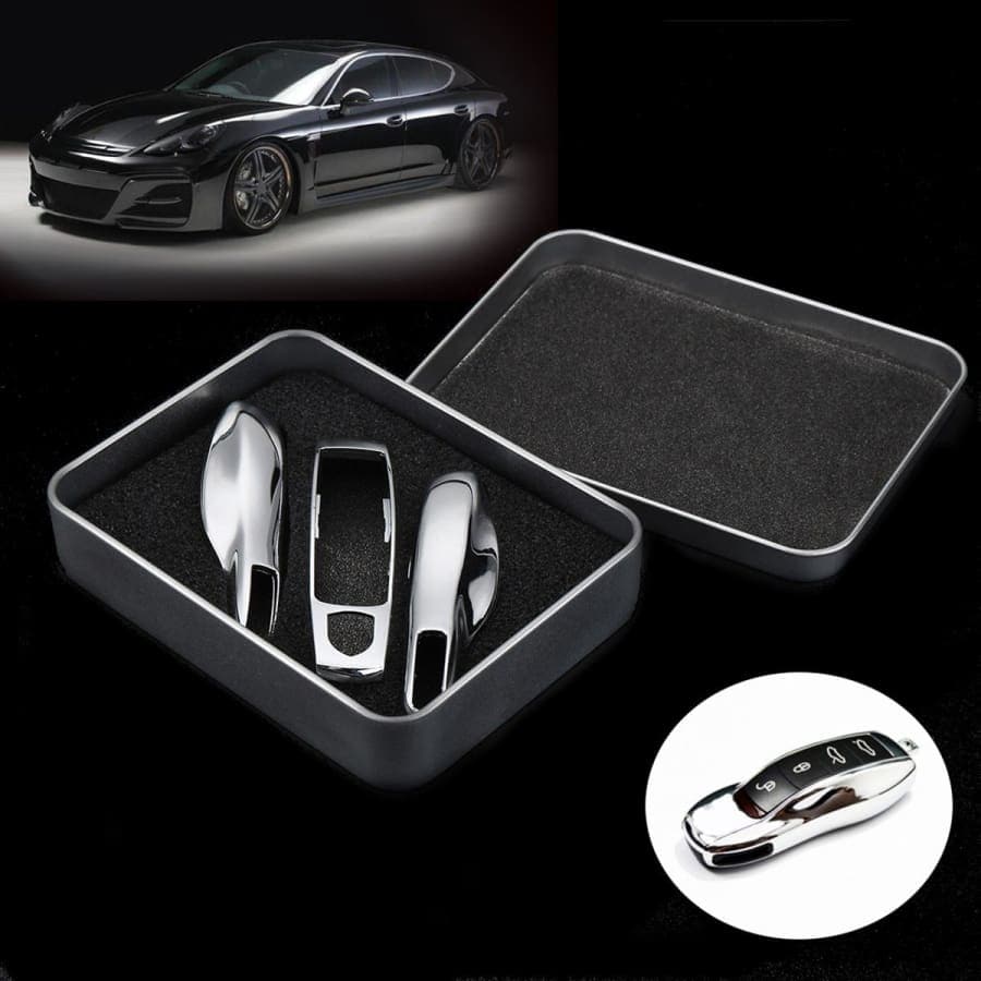 Premium Porsche3Pcs Chrome Silver Remote Key Case Car