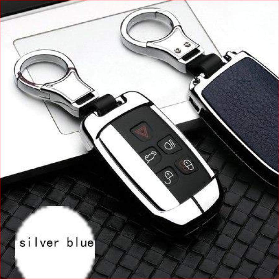 Range Rover Alloy Leather Key Case Cover Silver Blue Car