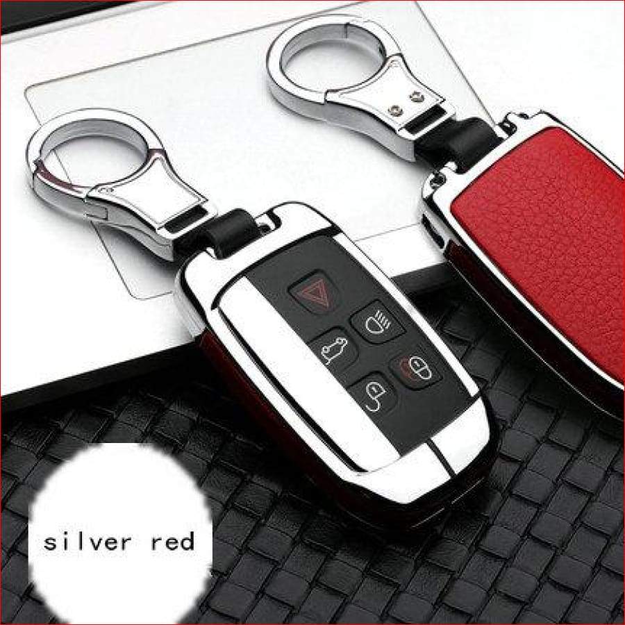 Range Rover Alloy Leather Key Case Cover Silver Red Car